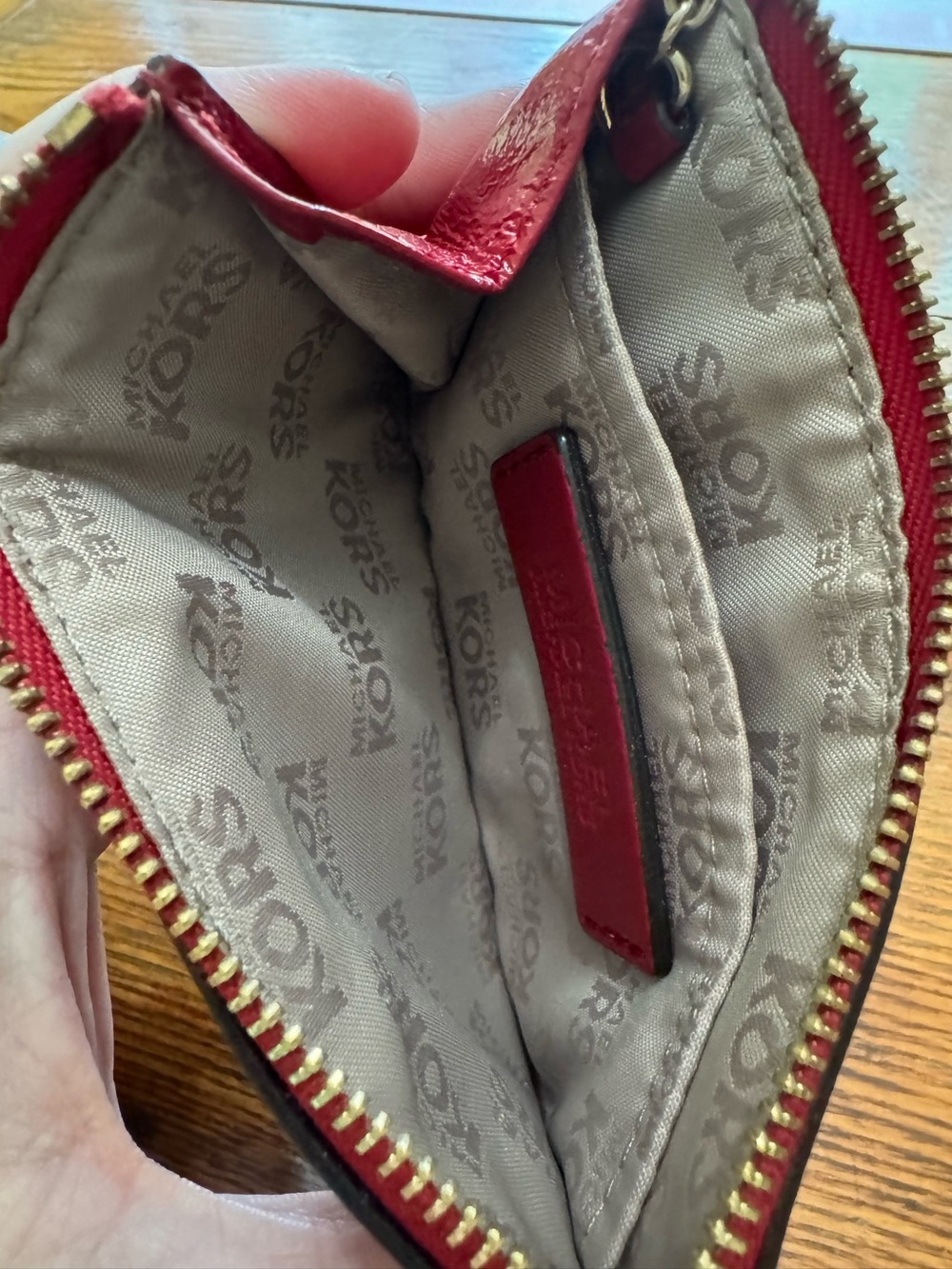 Michael Kors Red Embossed Zip Card Holder with Key Ring - Picture 5 of 7